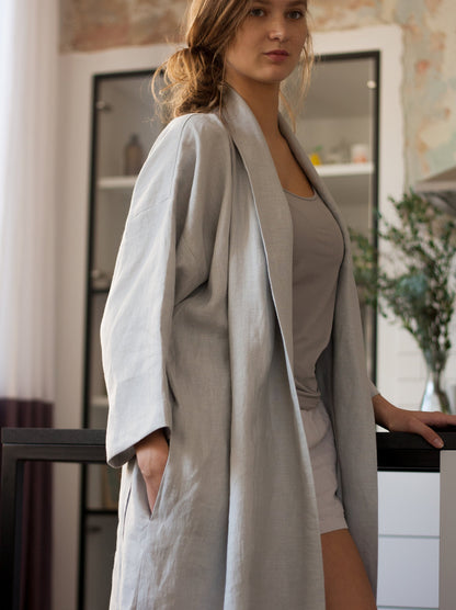 Cloud Gray Linen Robe