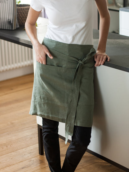 Safari Green Linen Half Apron