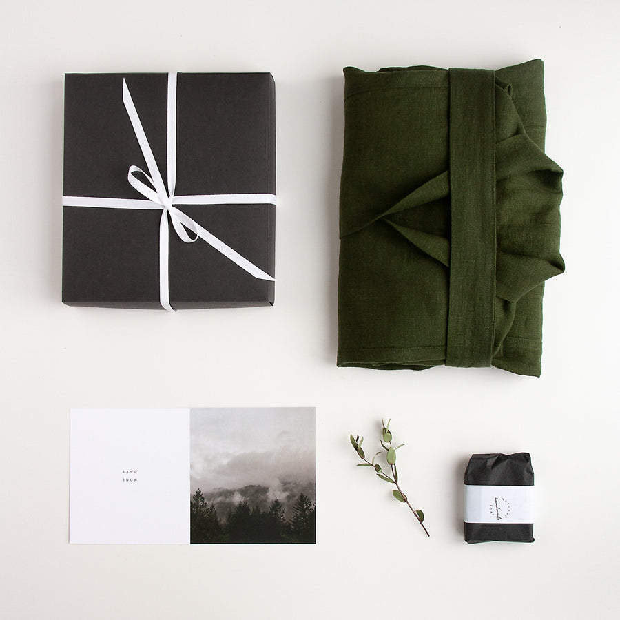 Dark Green Linen Robe Gift Set