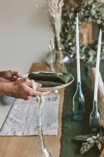 Dark Green Linen Table Runner