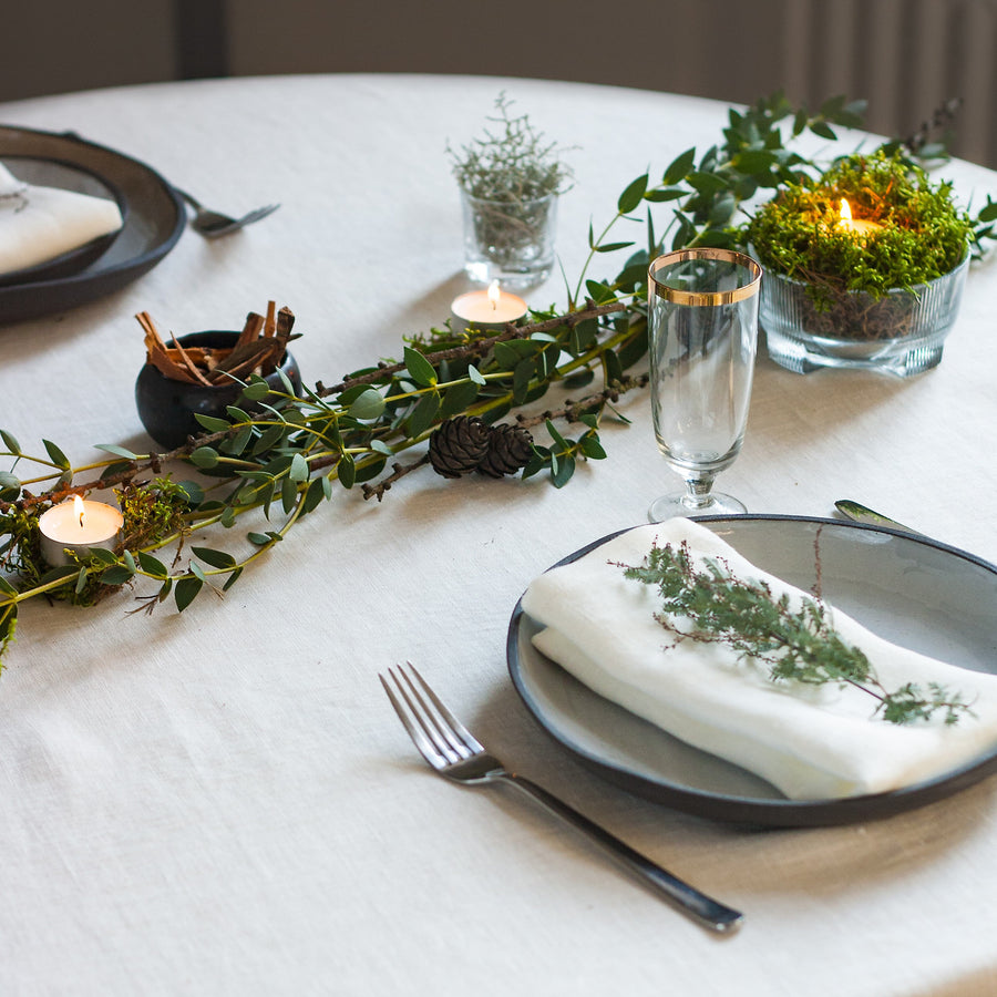 White Large Linen Tablecloth