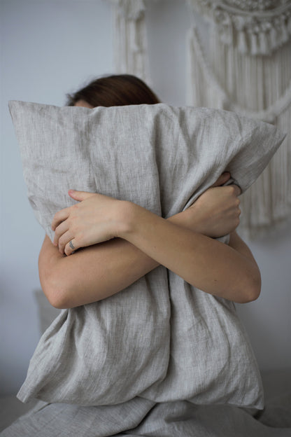 Set Of Natural Light Linen Duvet Cover And 2 Pillowcases