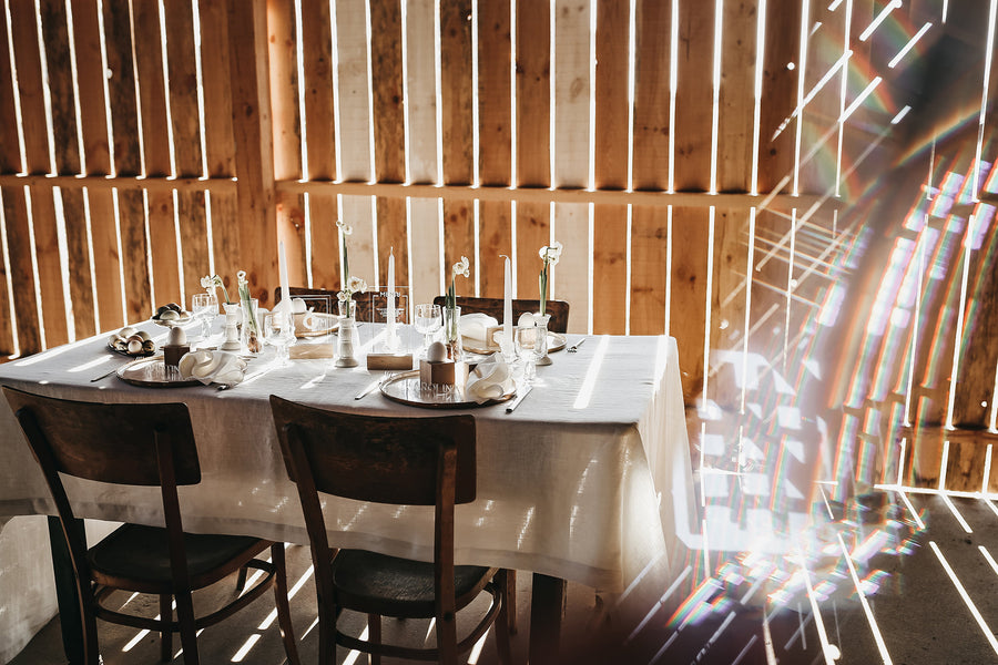 White Large Linen Tablecloth