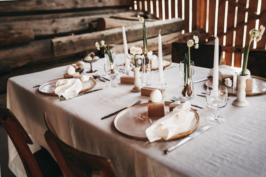 White Large Linen Tablecloth