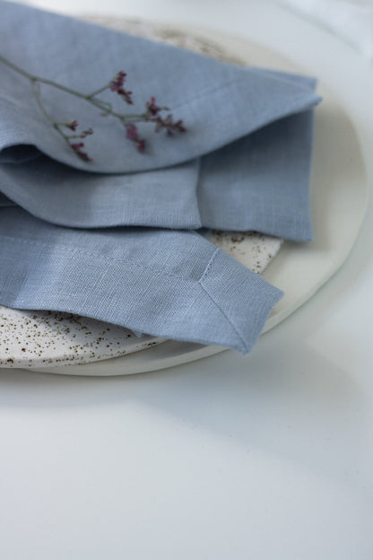 Ice Blue Linen Napkins Set Of 2 Mitered Corners