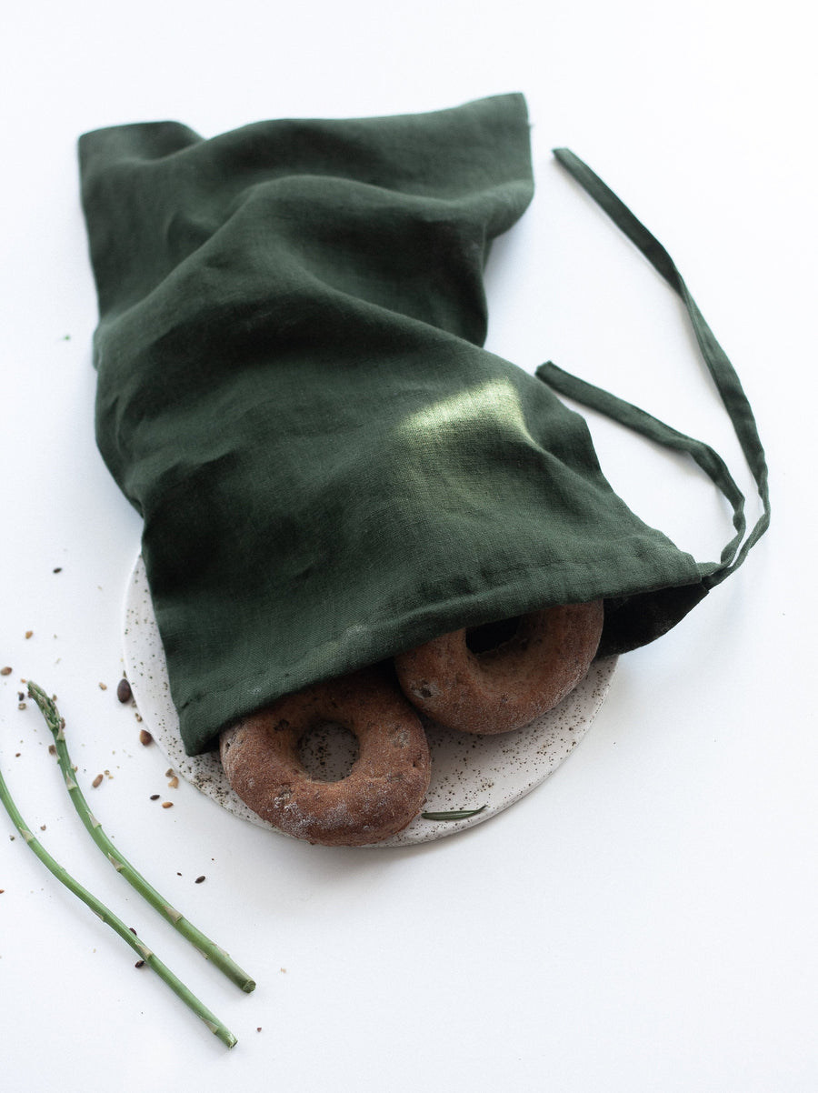 Green Linen Bread Bags Set Of 2