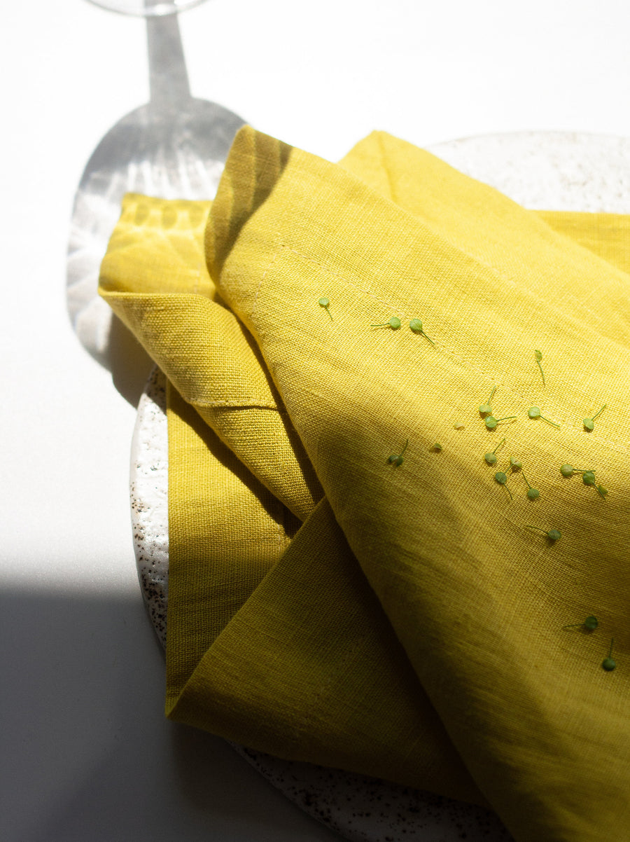 Chartreuse Yellow Linen Napkins Set Of 2 Mitered Corners