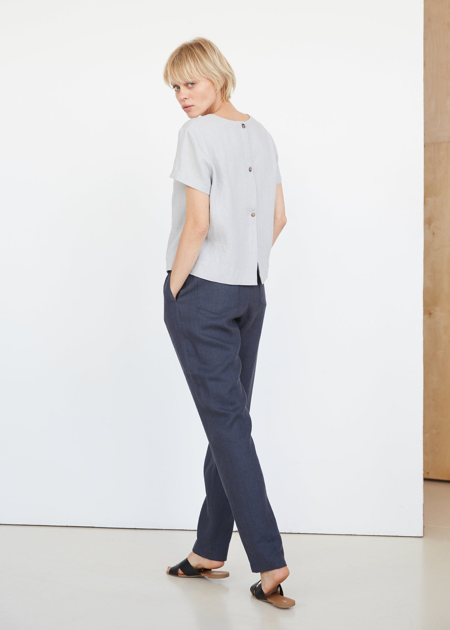 Cloud Gray Linen Top With Buttons