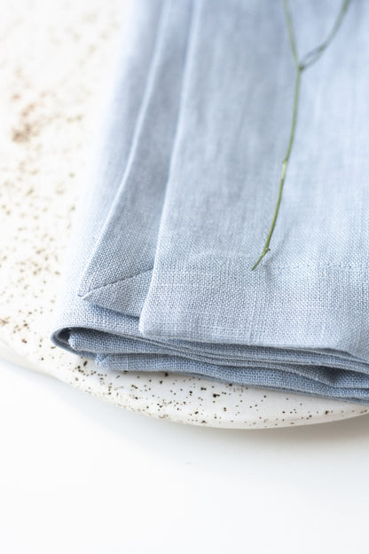 Ice Blue Linen Napkins Set Of 2 Mitered Corners