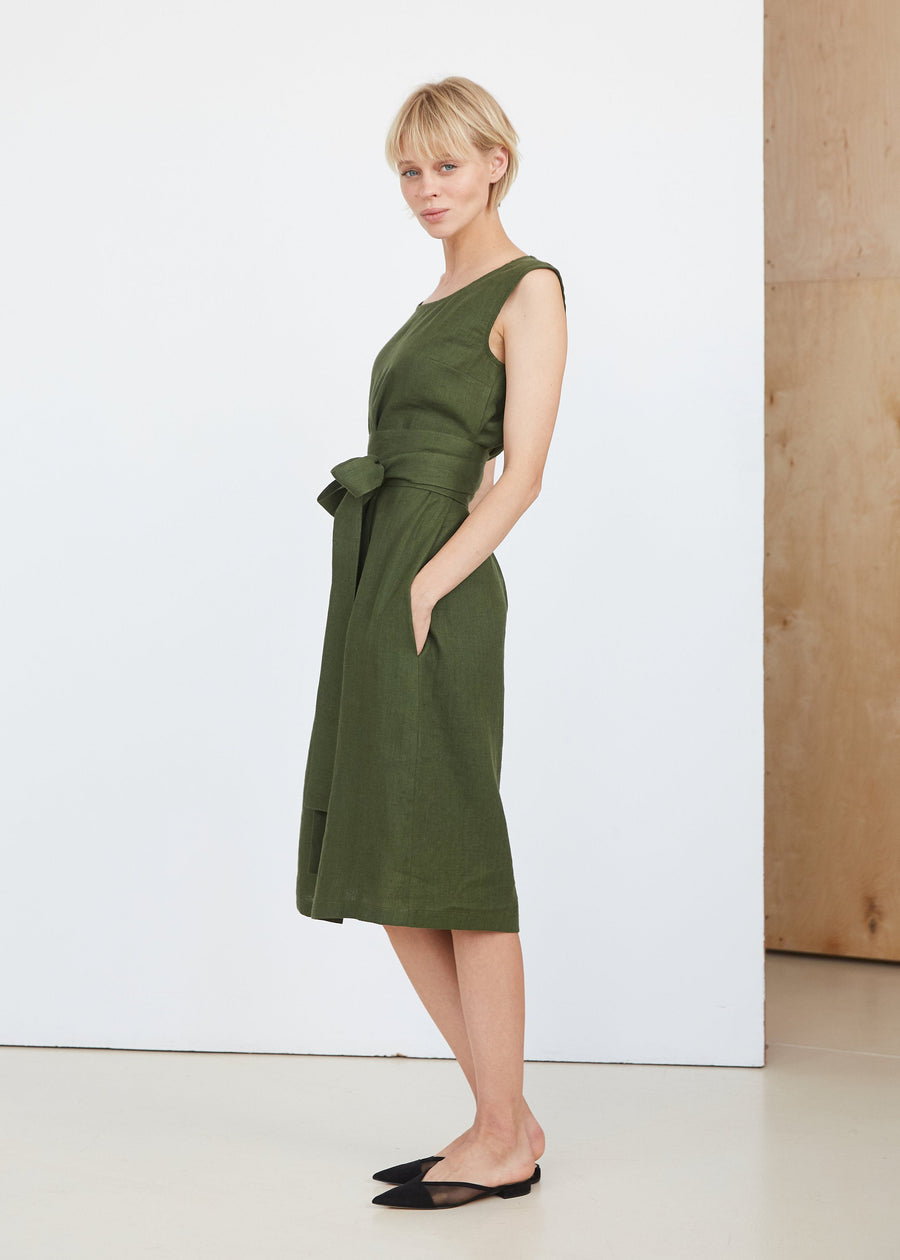 Dark Green Linen Dress