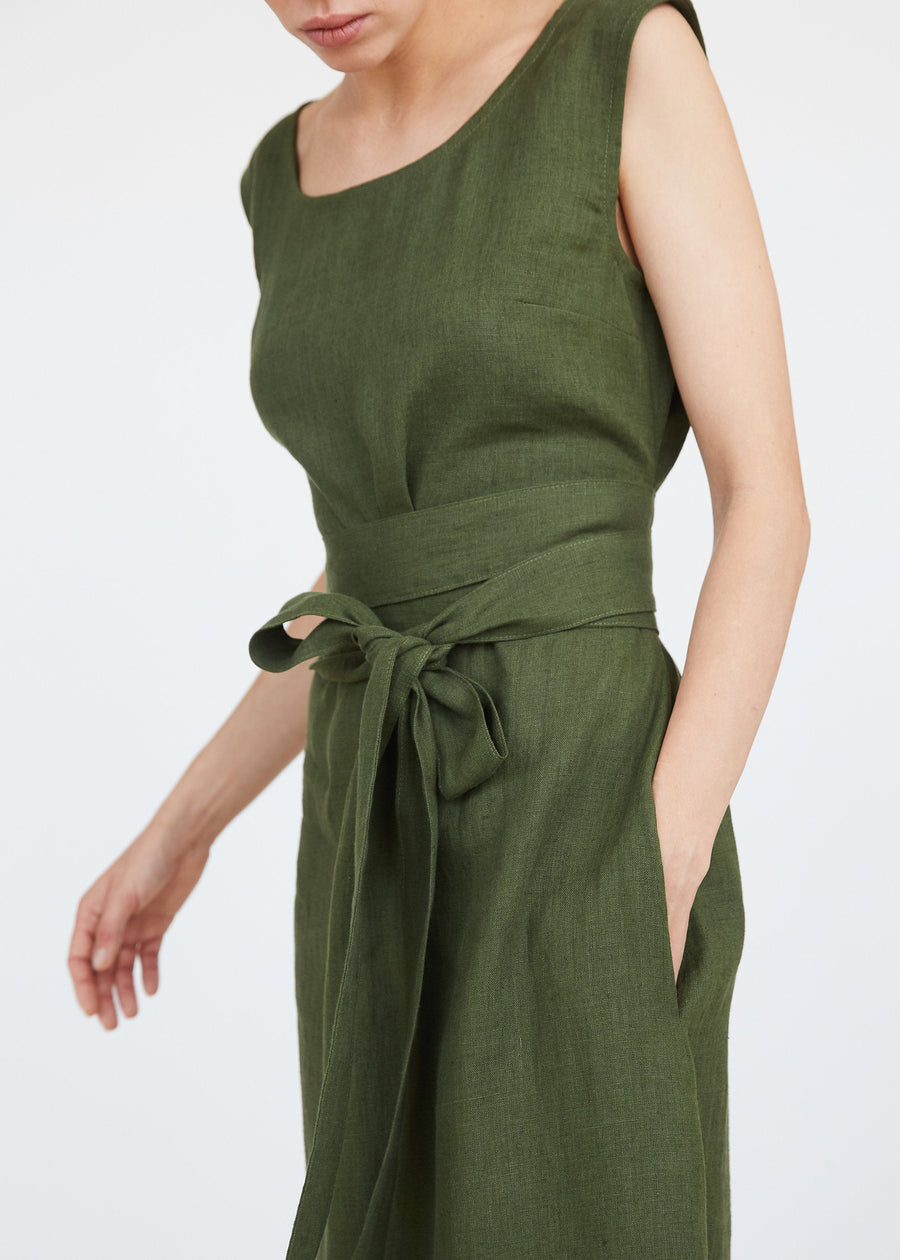 Dark Green Linen Dress