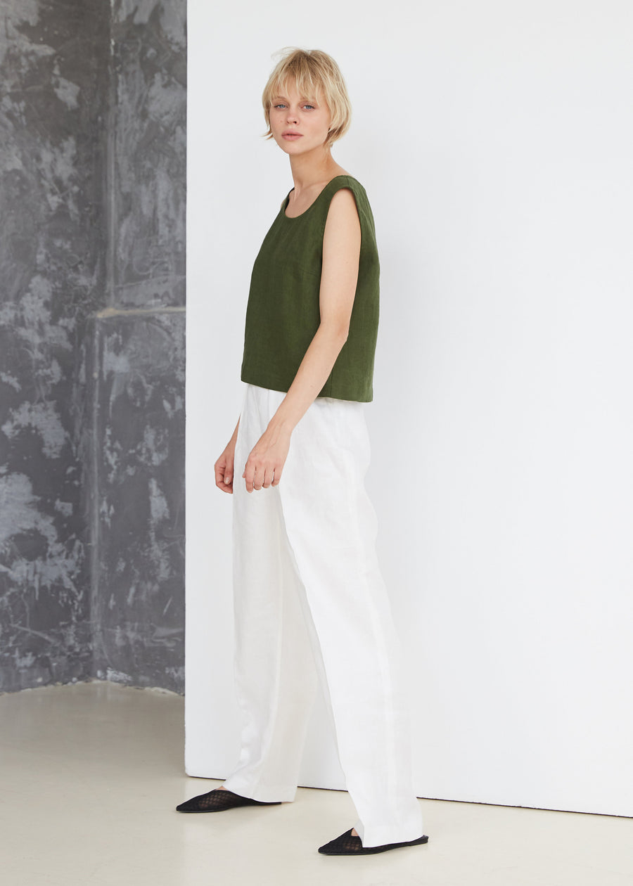 Dark Green Linen Crop Top