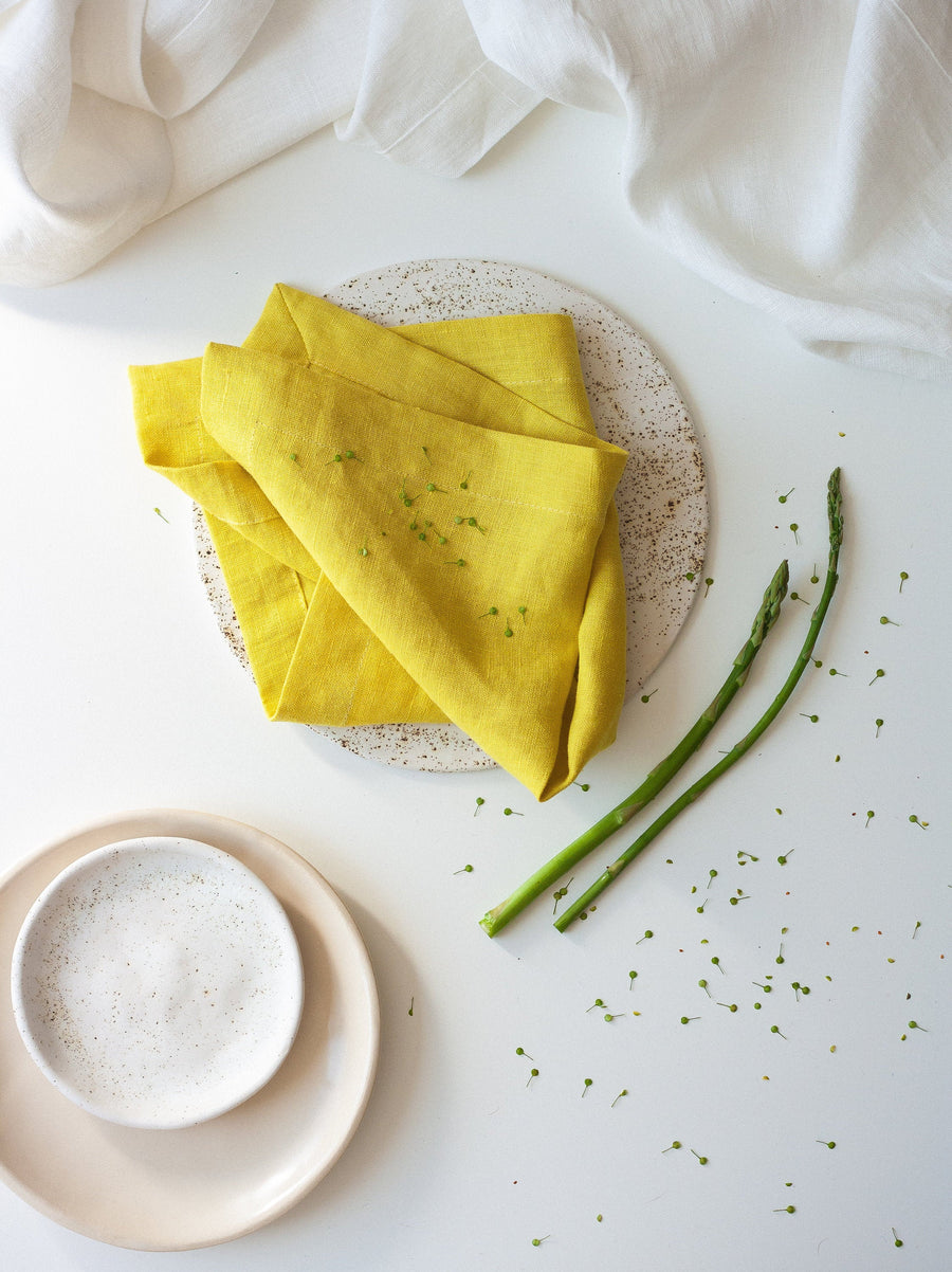 Chartreuse Yellow Linen Napkins Set Of 2 Mitered Corners