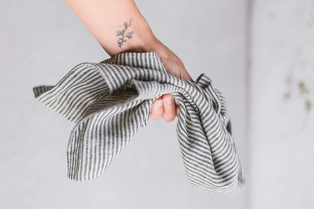 Striped Black Linen Tea Towels Set Of 2