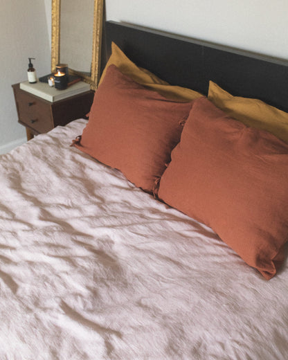 Rusty Linen Pillow Case With Ties