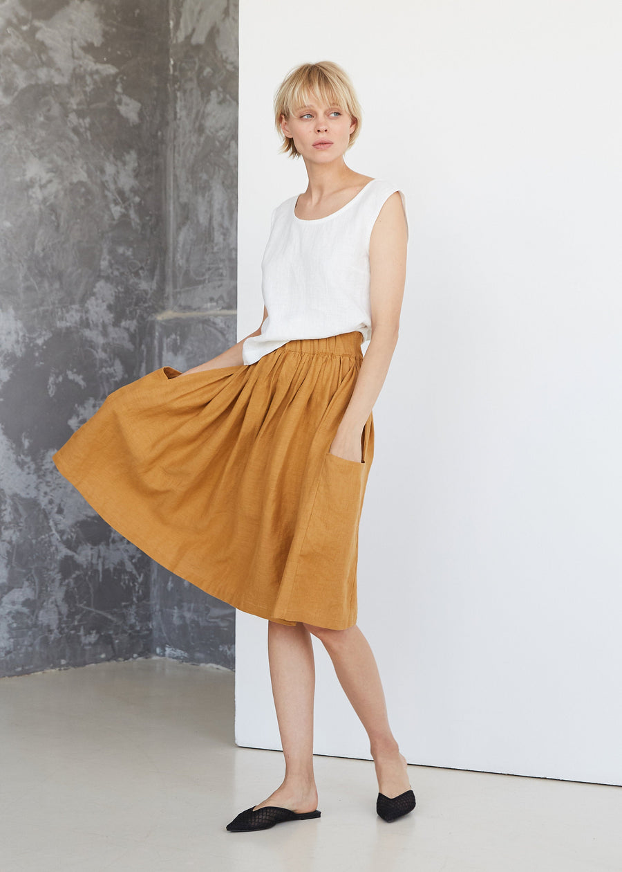 Dark Green Linen Skirt