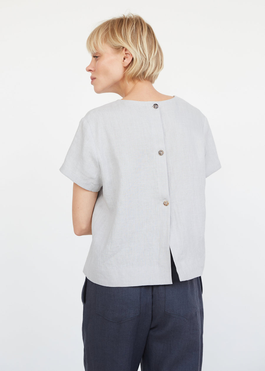 Cloud Gray Linen Top With Buttons
