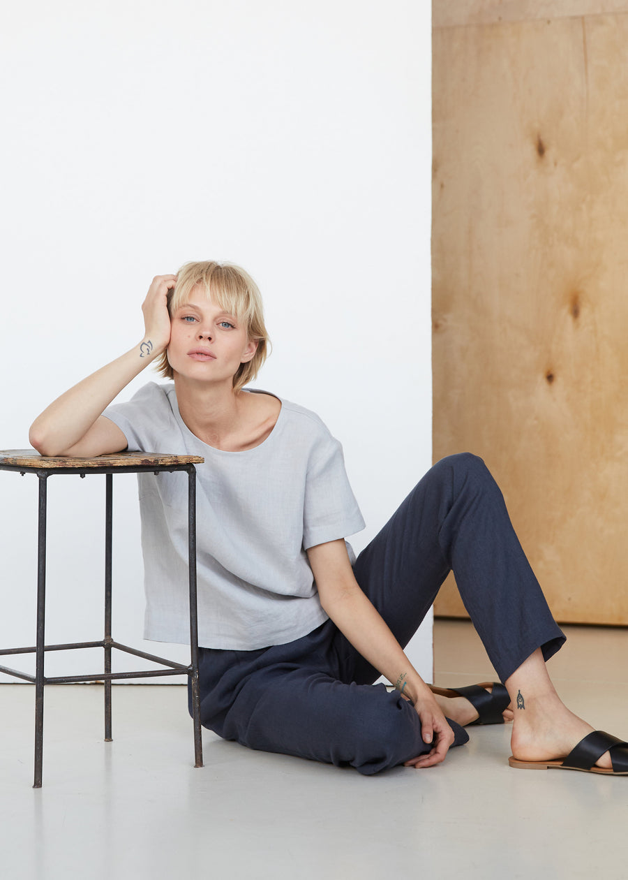 Cloud Gray Linen Top With Buttons