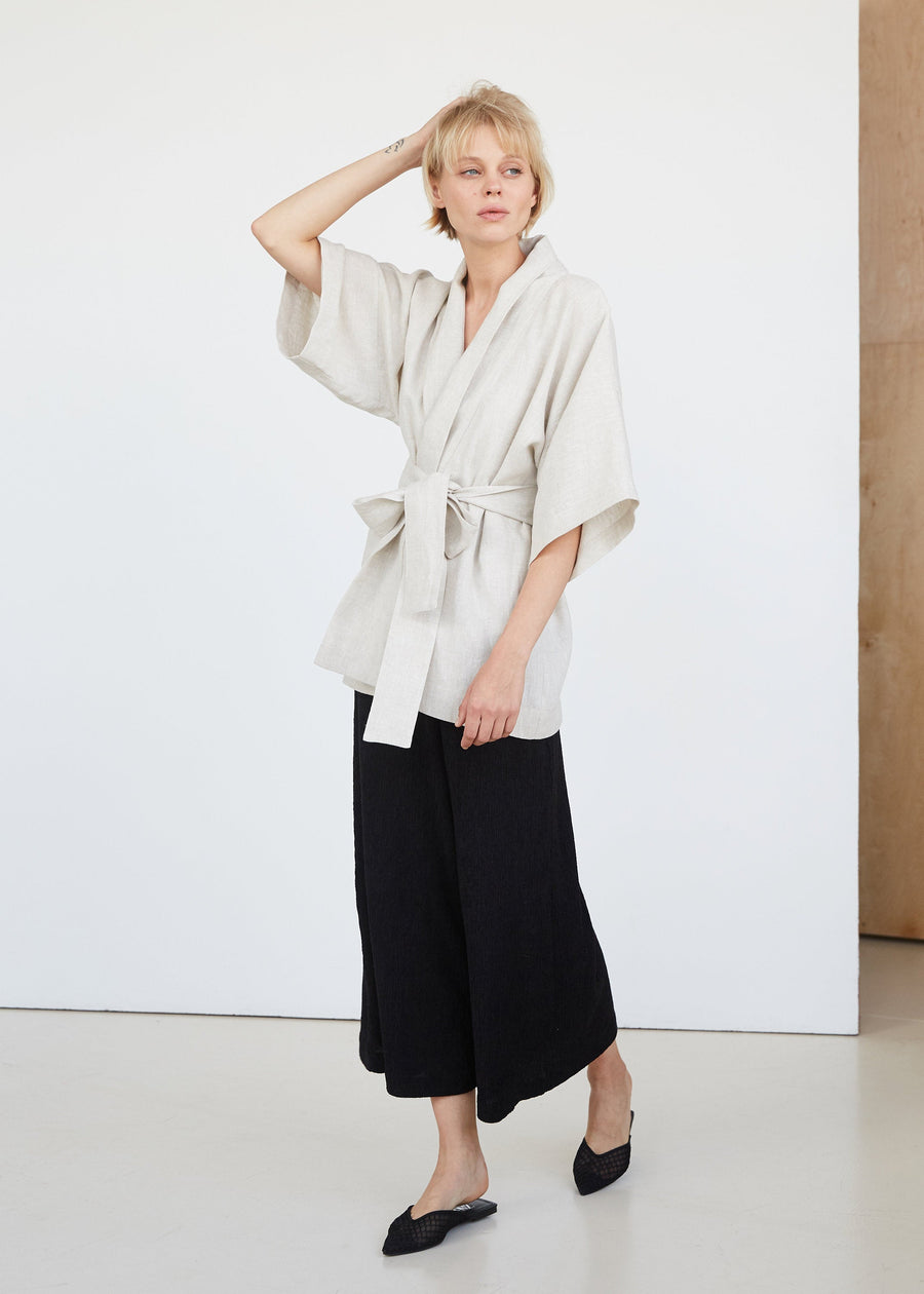 Natural Light Linen Kimono Jacket