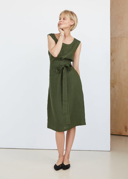 Dark Green Linen Dress