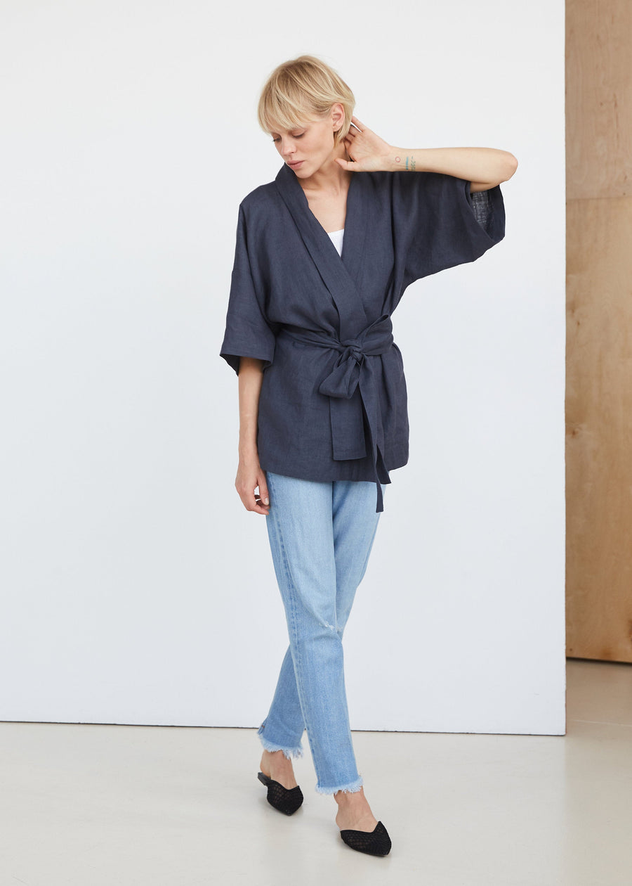 Natural Light Linen Kimono Jacket