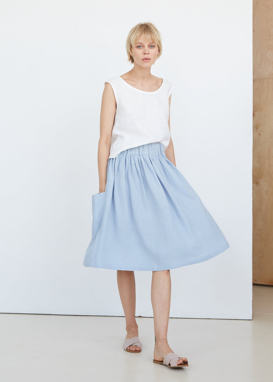 Ice Blue Linen Skirt