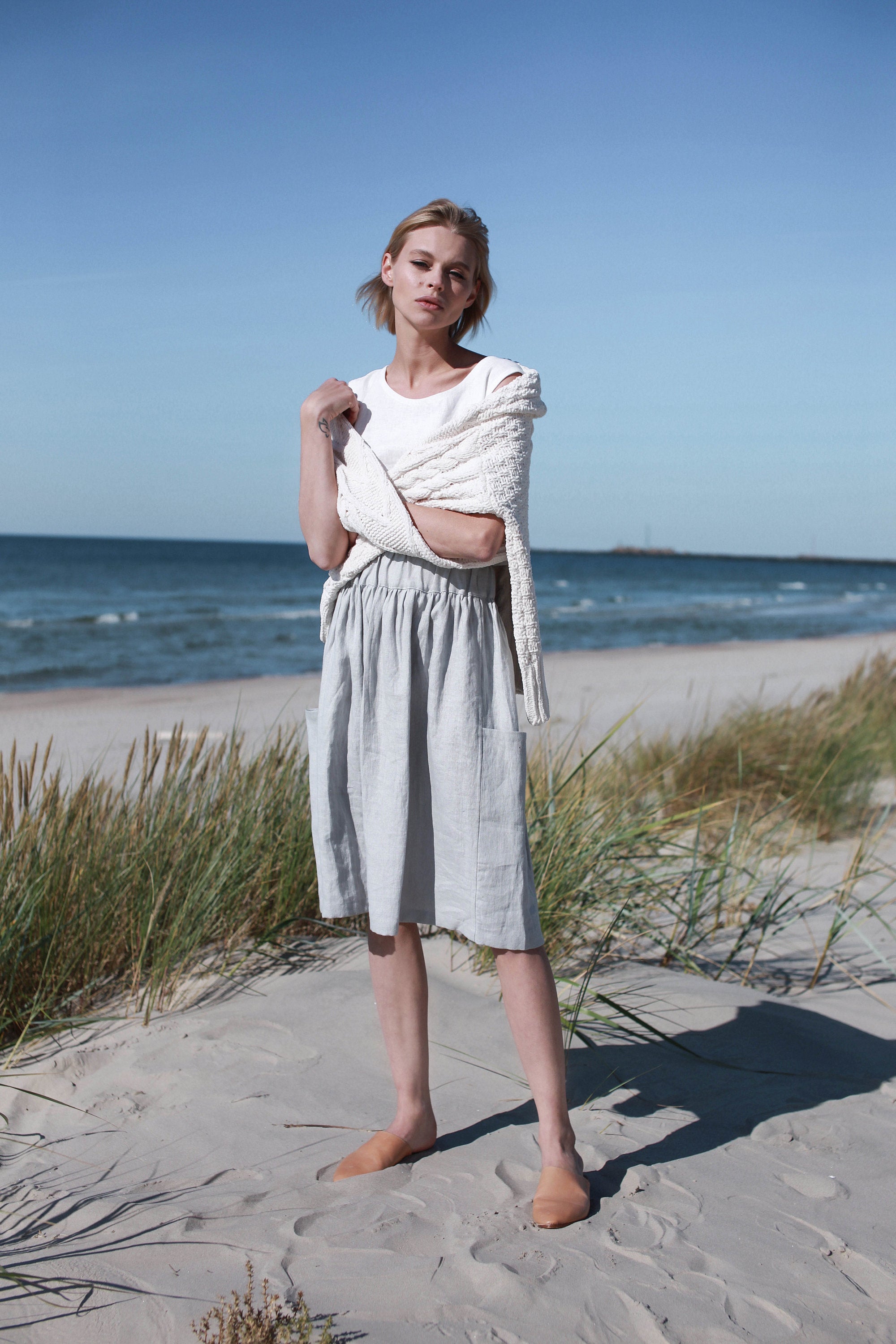 Cloud Gray Linen Skirt