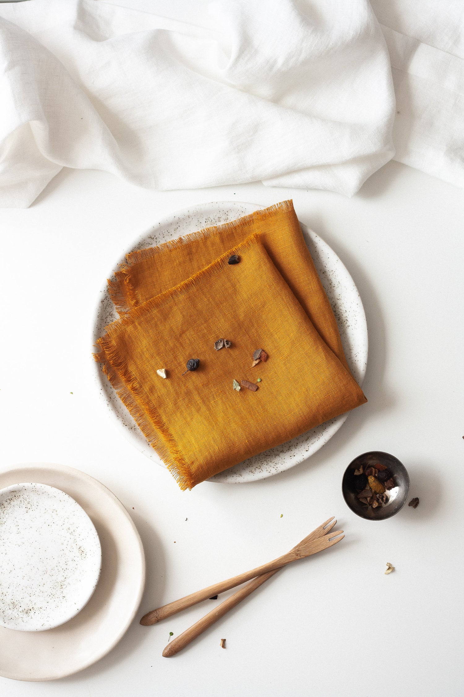 Mustard Fringed Linen Napkins Set Of 2