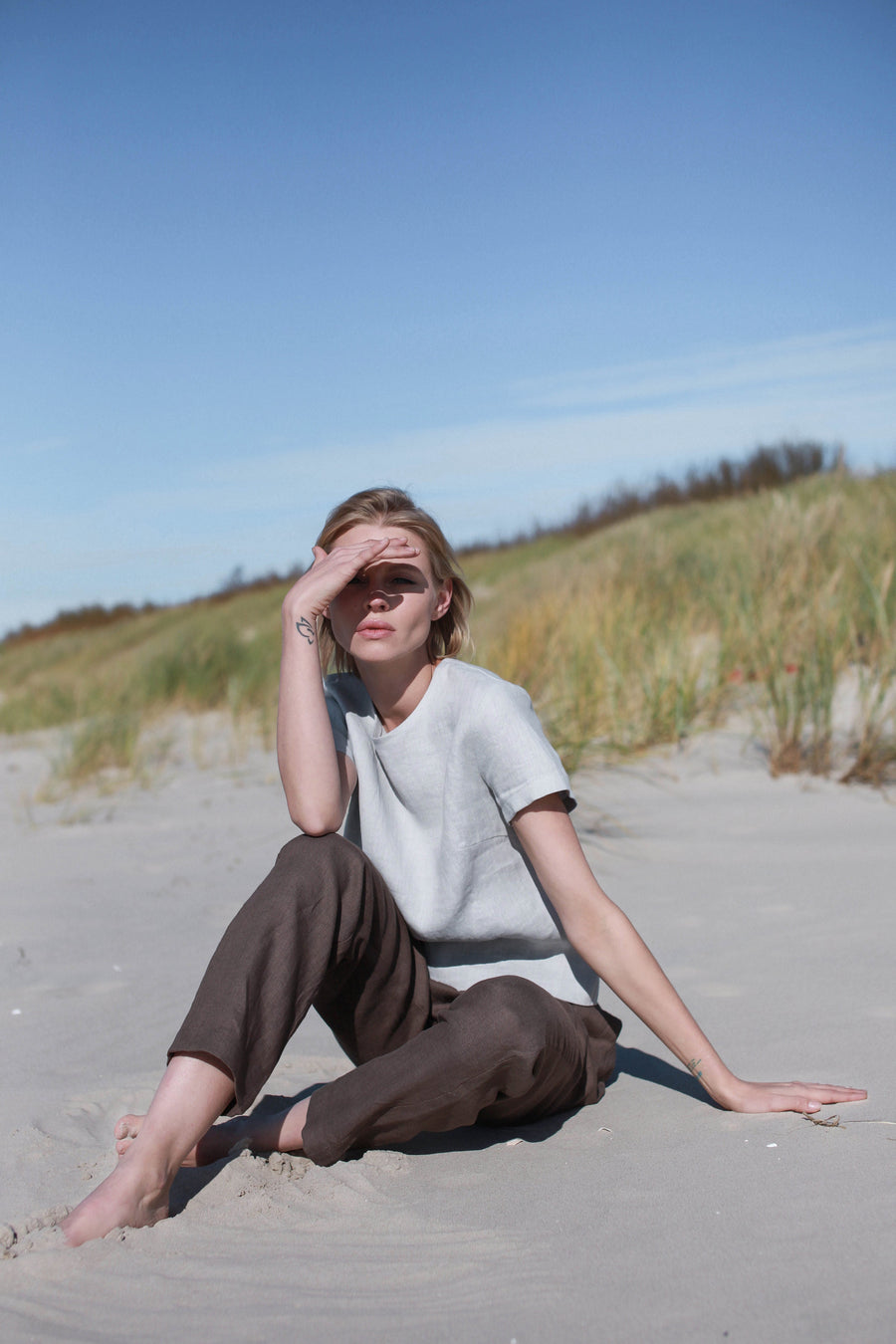 Cloud Gray Linen Top With Buttons