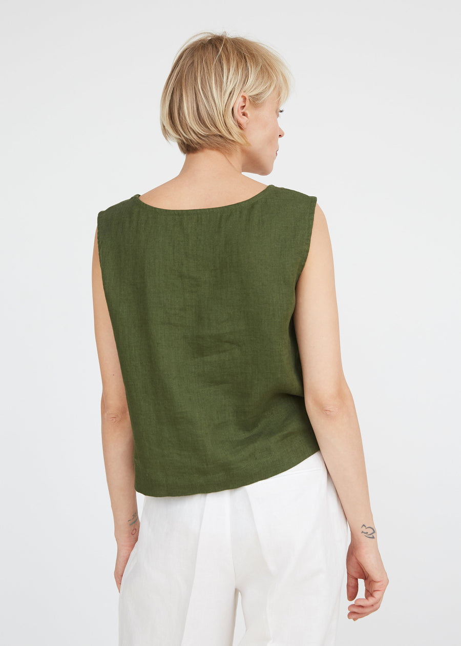 Dark Green Linen Crop Top