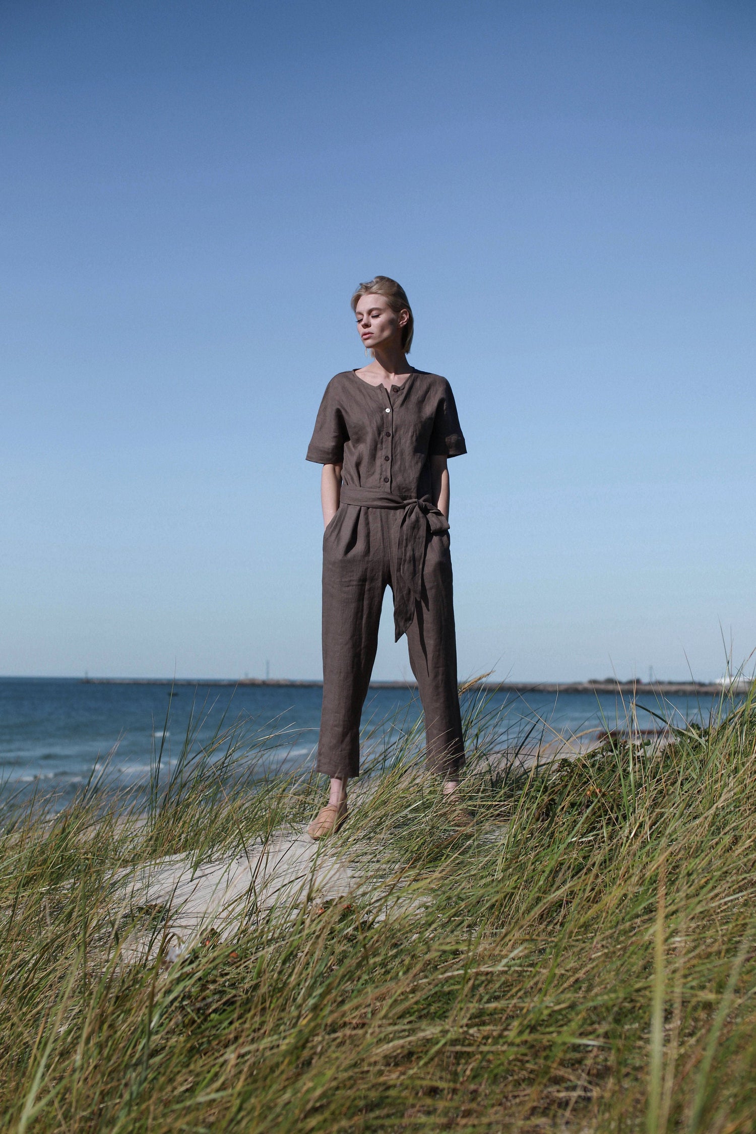 Walnut Brown Linen Jumpsuit