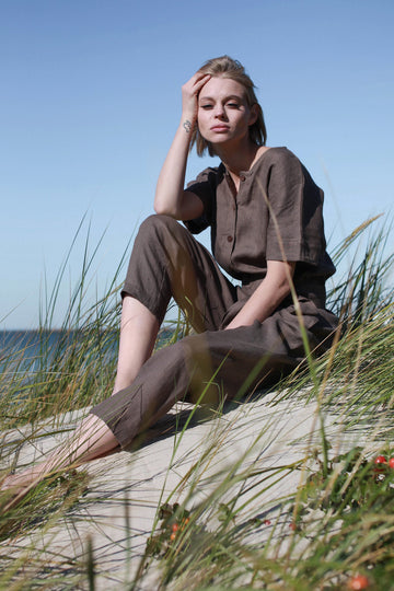 Walnut Brown Linen Jumpsuit