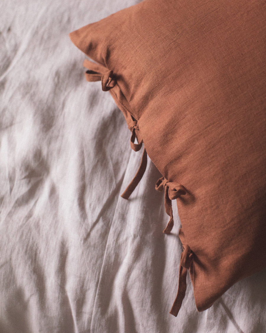 Rusty Linen Pillow Case With Ties