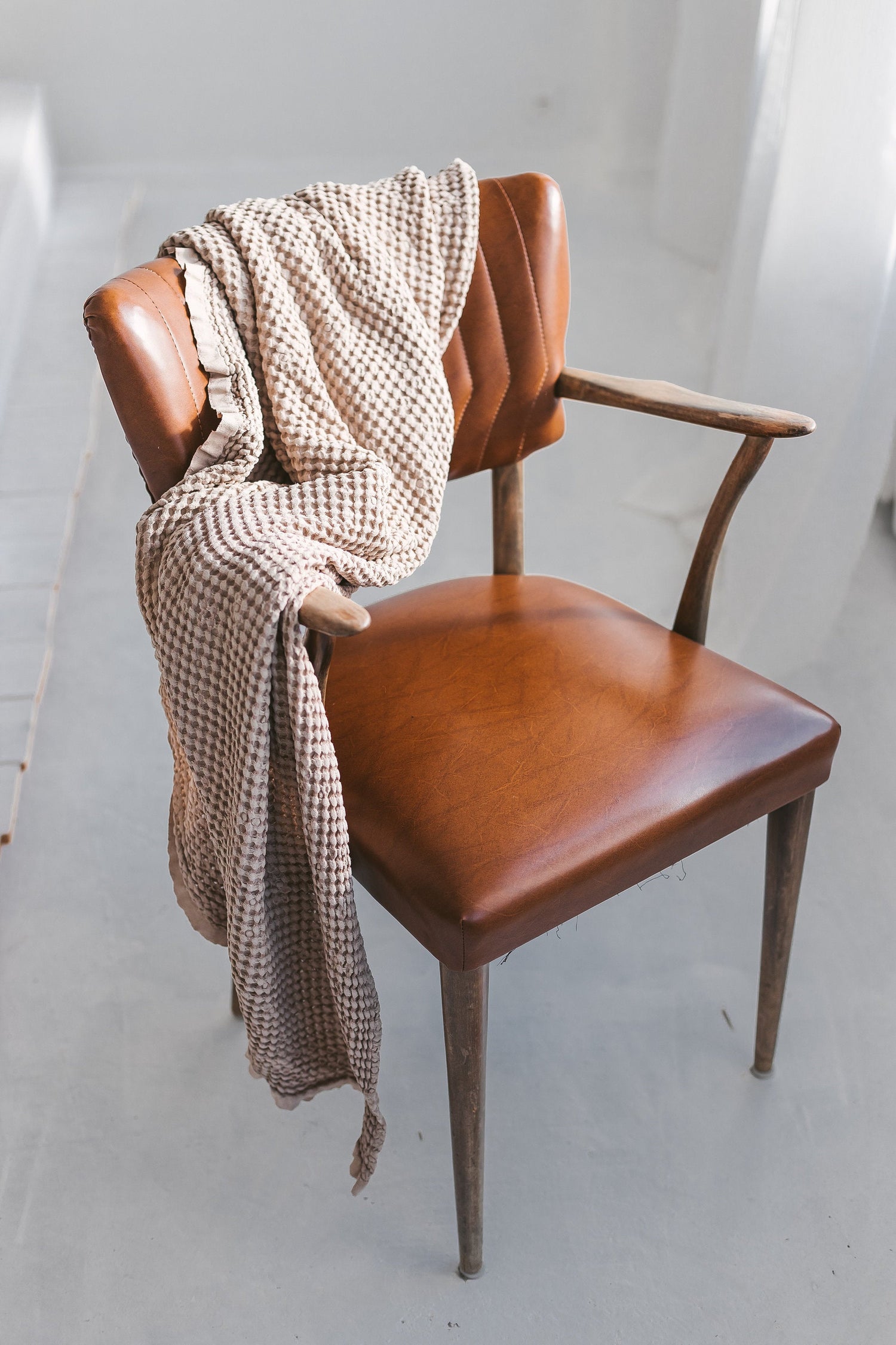 Beige Linen Waffle Bath Towel