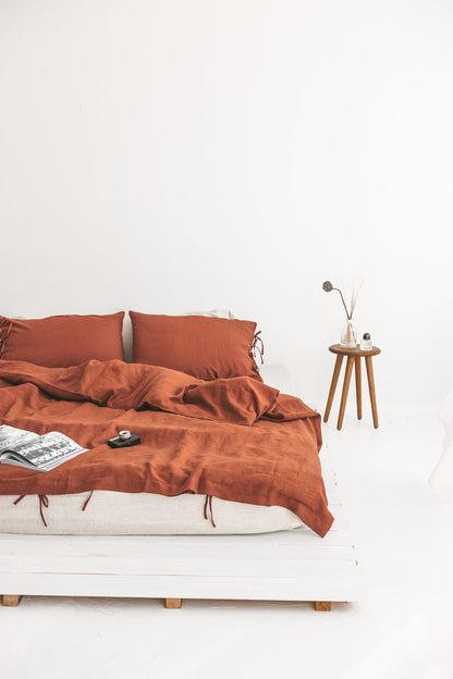 Set Of Rusty Linen Duvet Cover And 2 Pillowcases