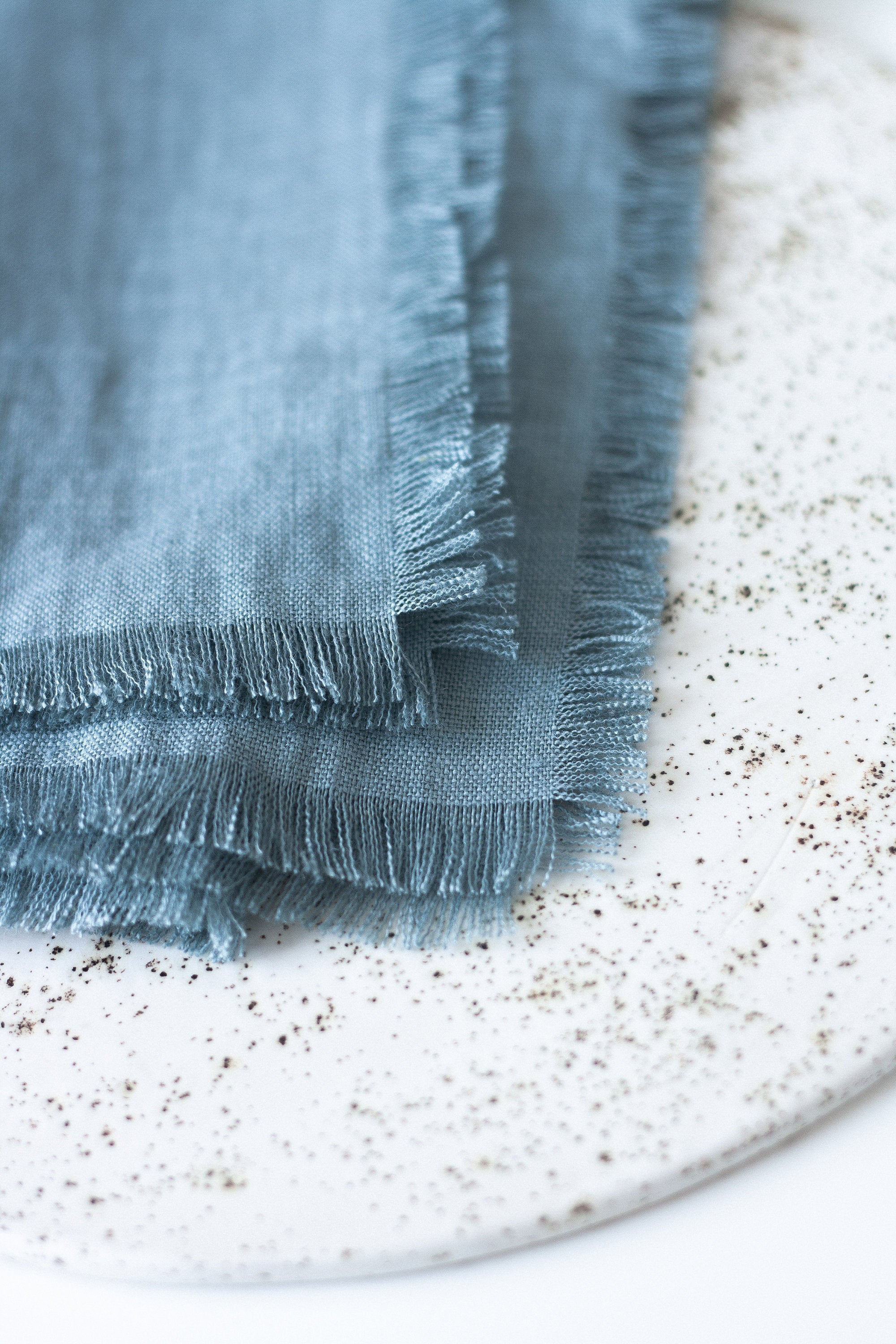 Dusty Aqua Linen Fringed Napkins Set Of 2