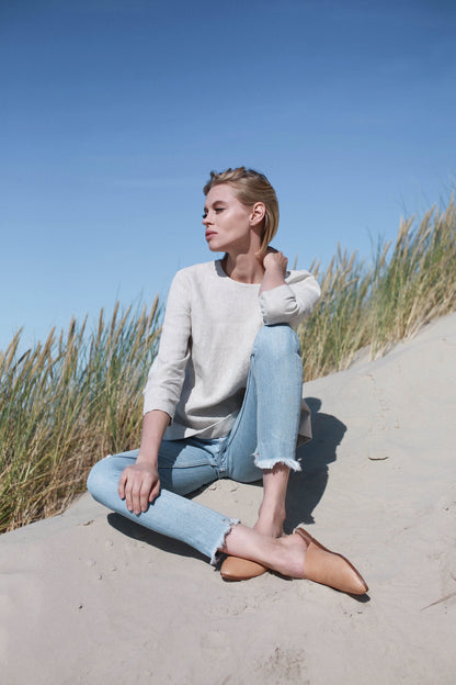 Natural Light Linen Top With Buttons