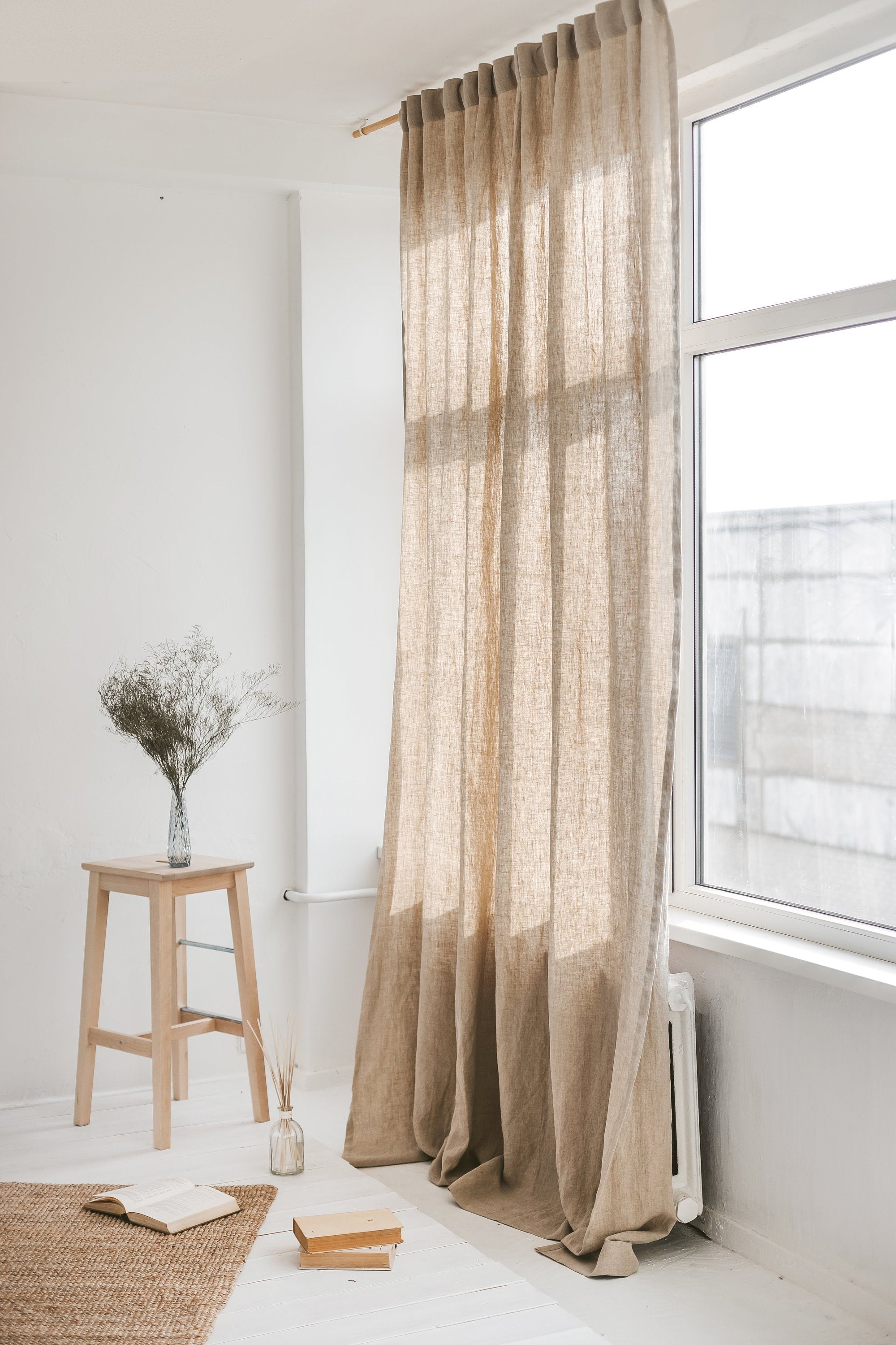 86.6&quot;/220 Cm Width Light Gray Linen Curtain