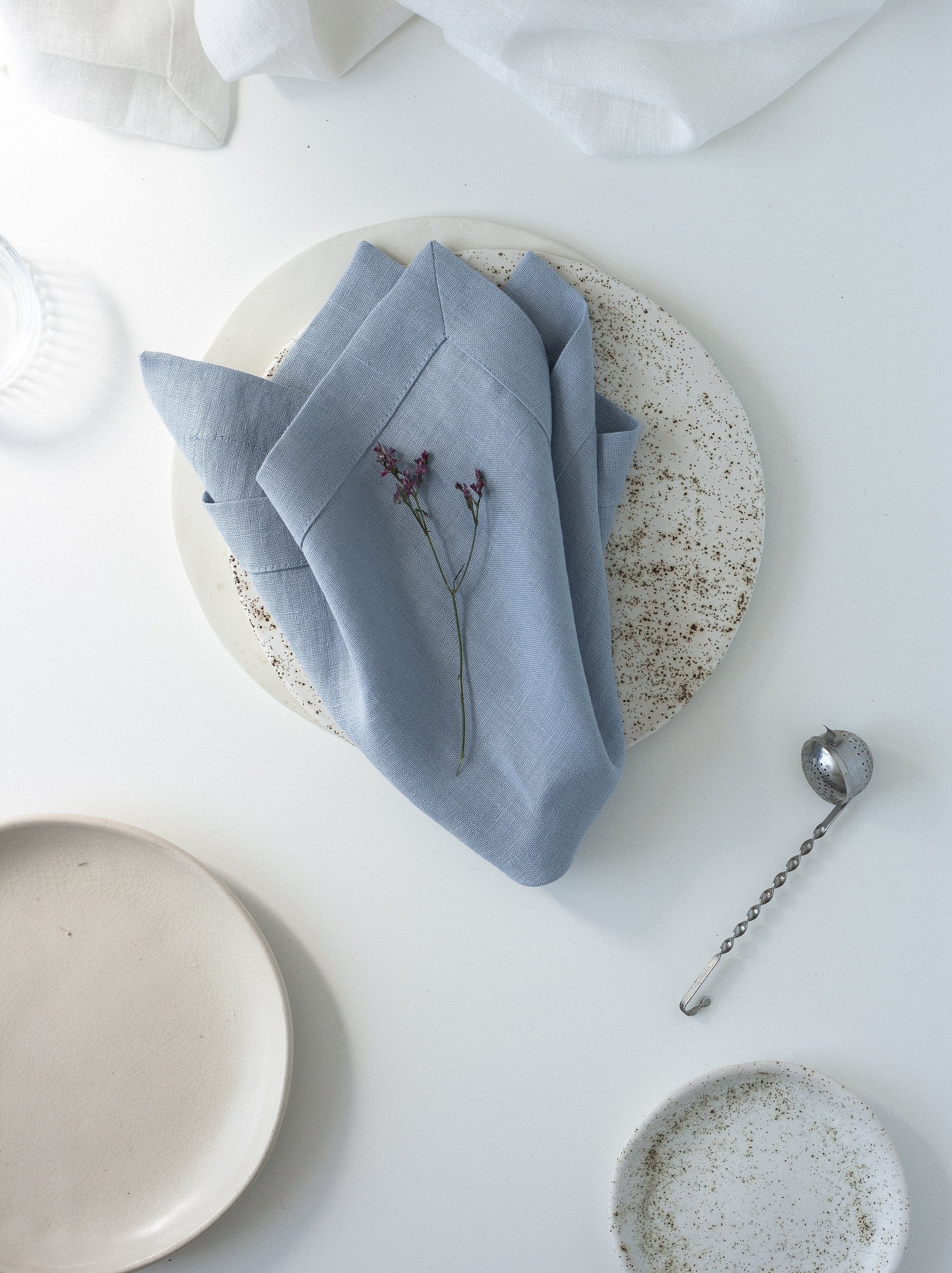 Ice Blue Large Linen Napkins Set Of 2