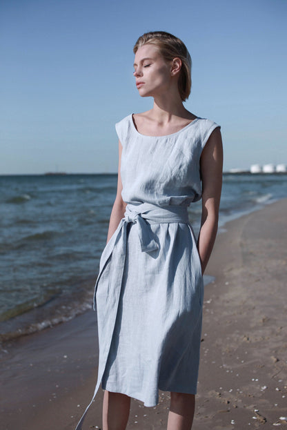 Ice Blue Linen Dress