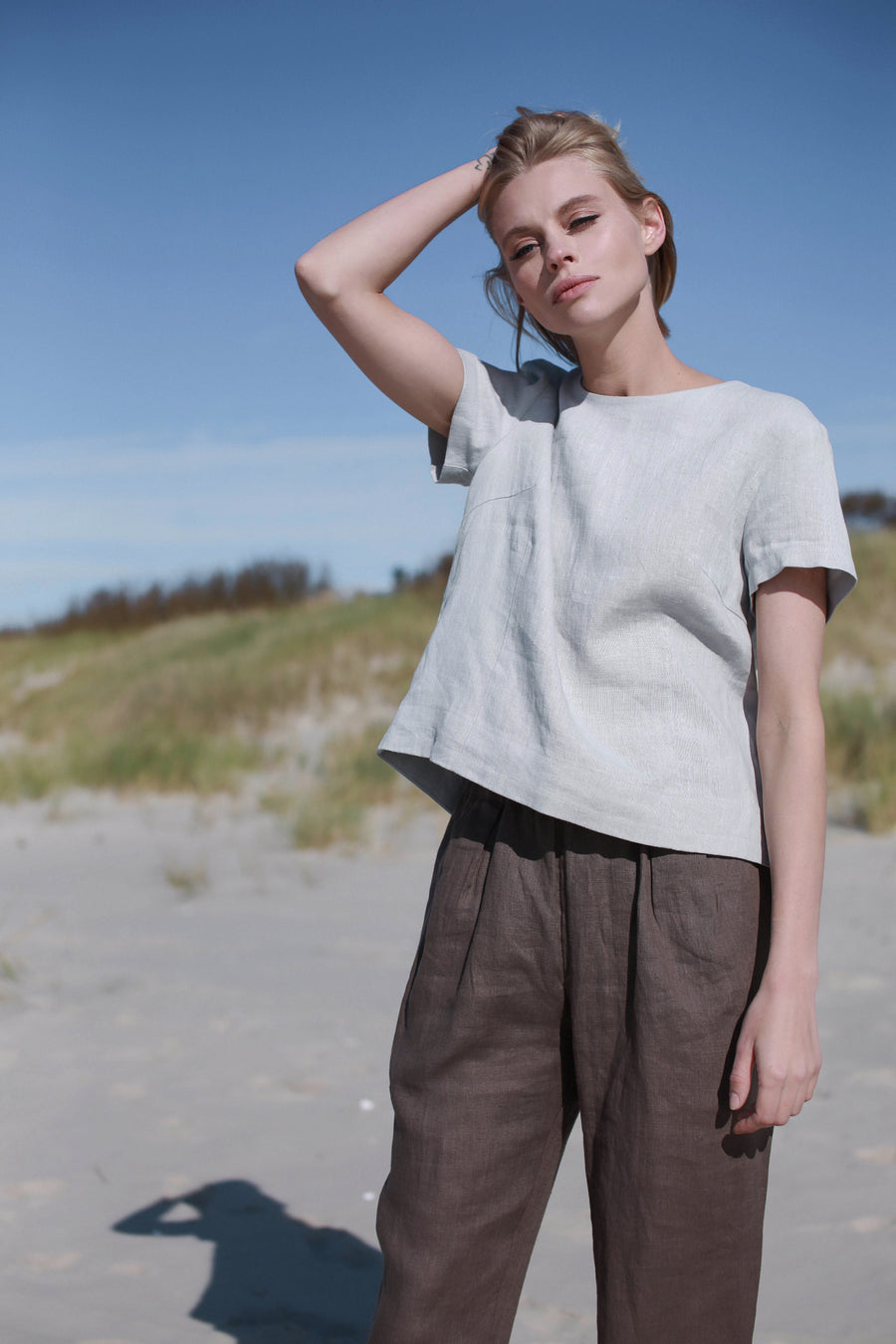 Cloud Gray Linen Top With Buttons