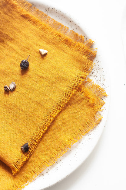 Mustard Fringed Linen Napkins Set Of 2