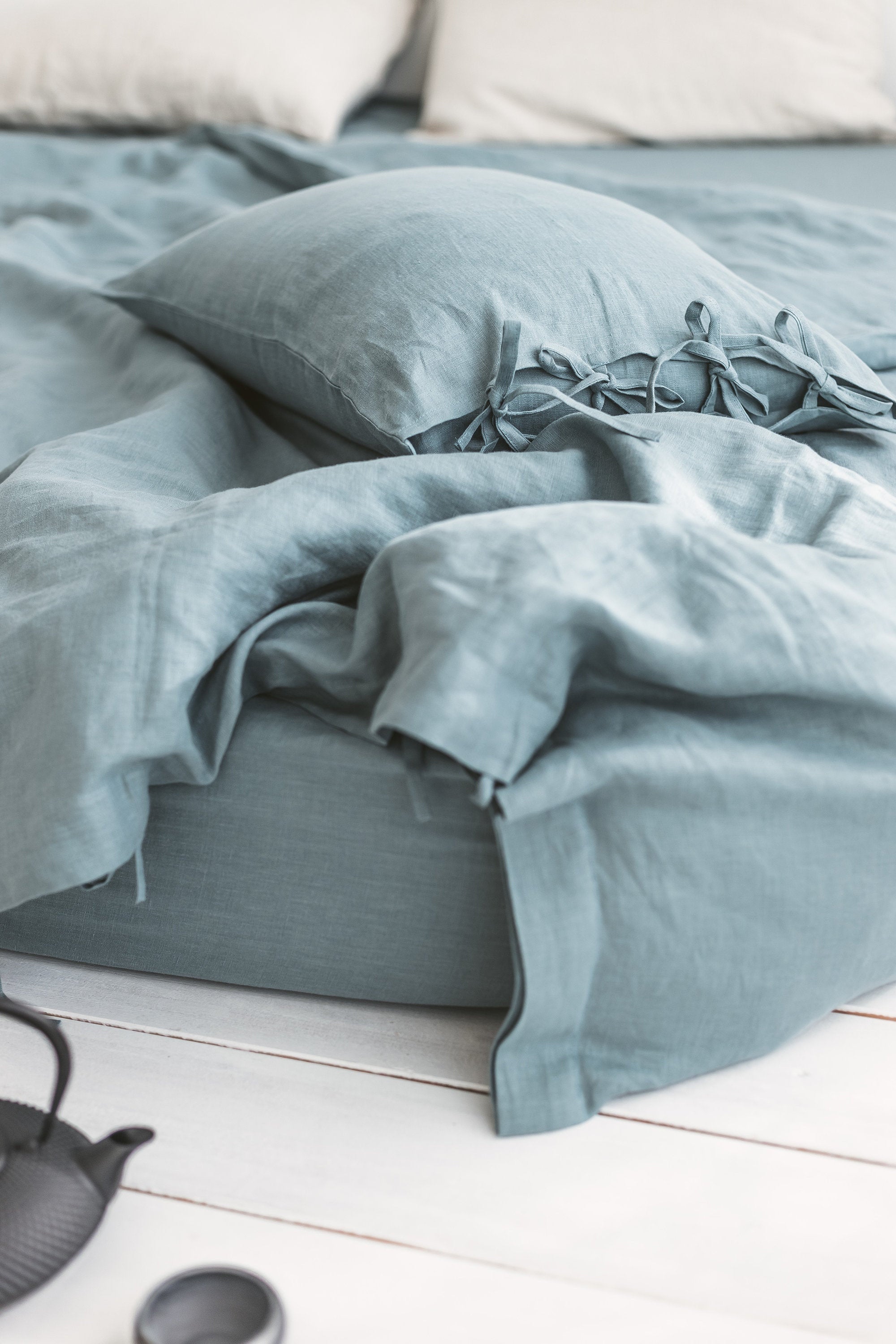 Rusty Linen Pillow Case With Ties