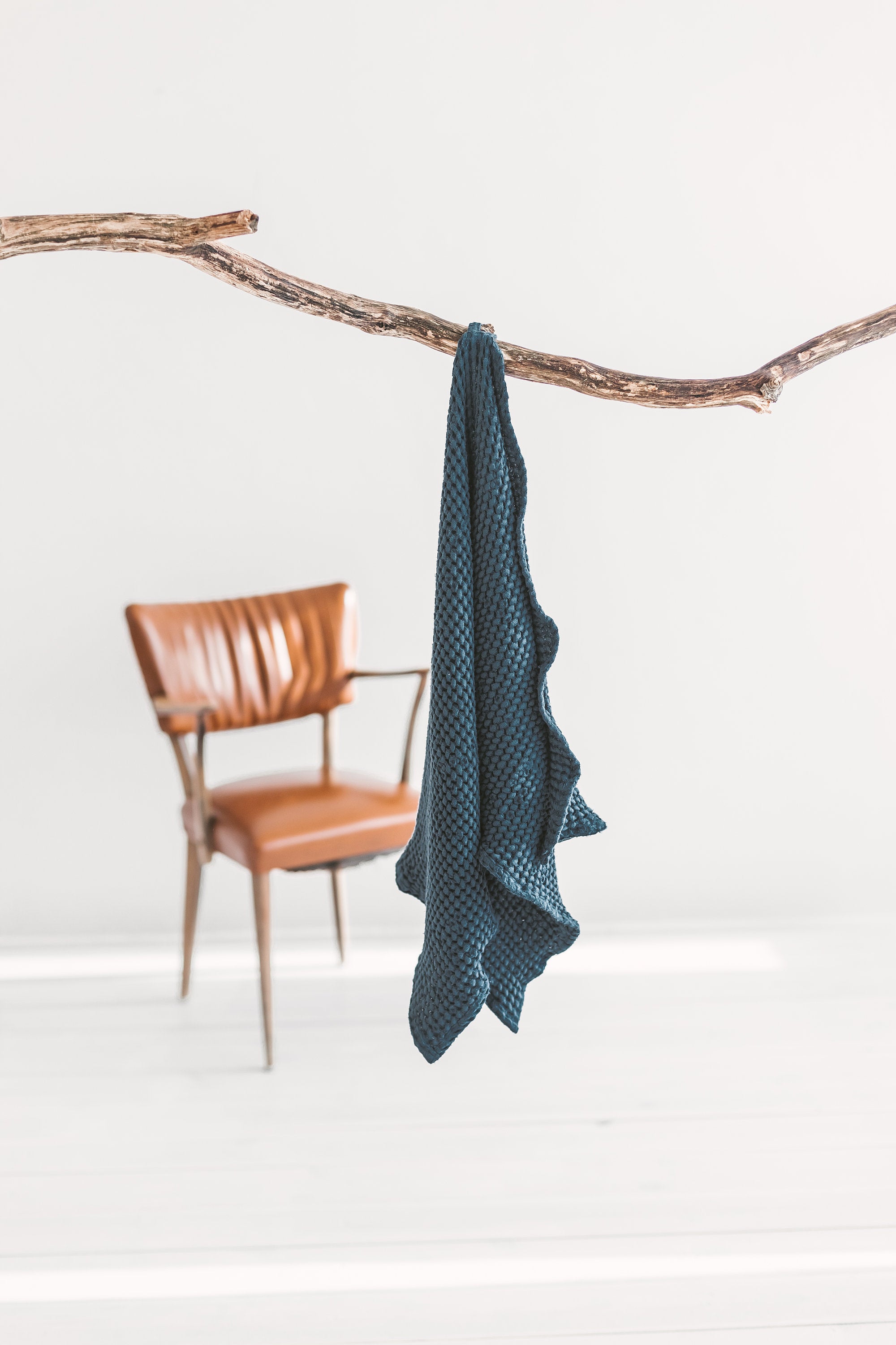 Light Blue Linen Waffle Bath Towel