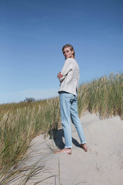 Natural Light Linen Top With Buttons