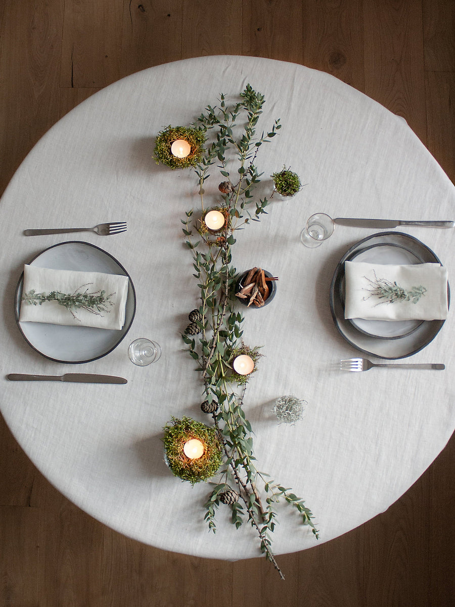 White Round Linen Tablecloth