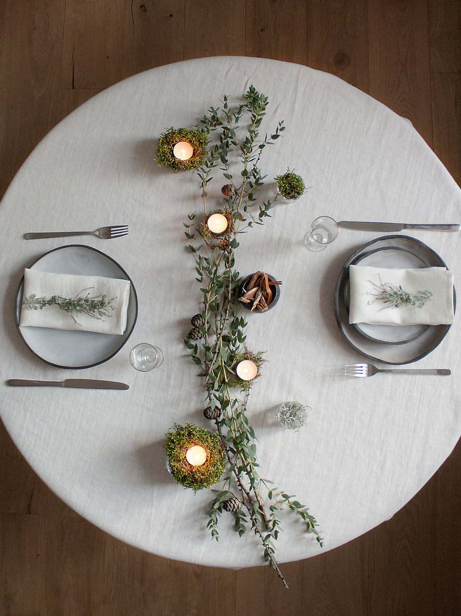 Off White Round Linen Tablecloth