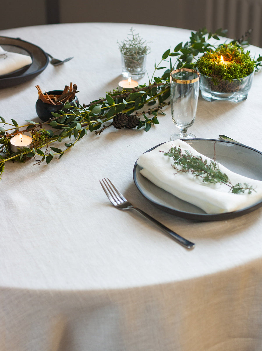 White Round Linen Tablecloth