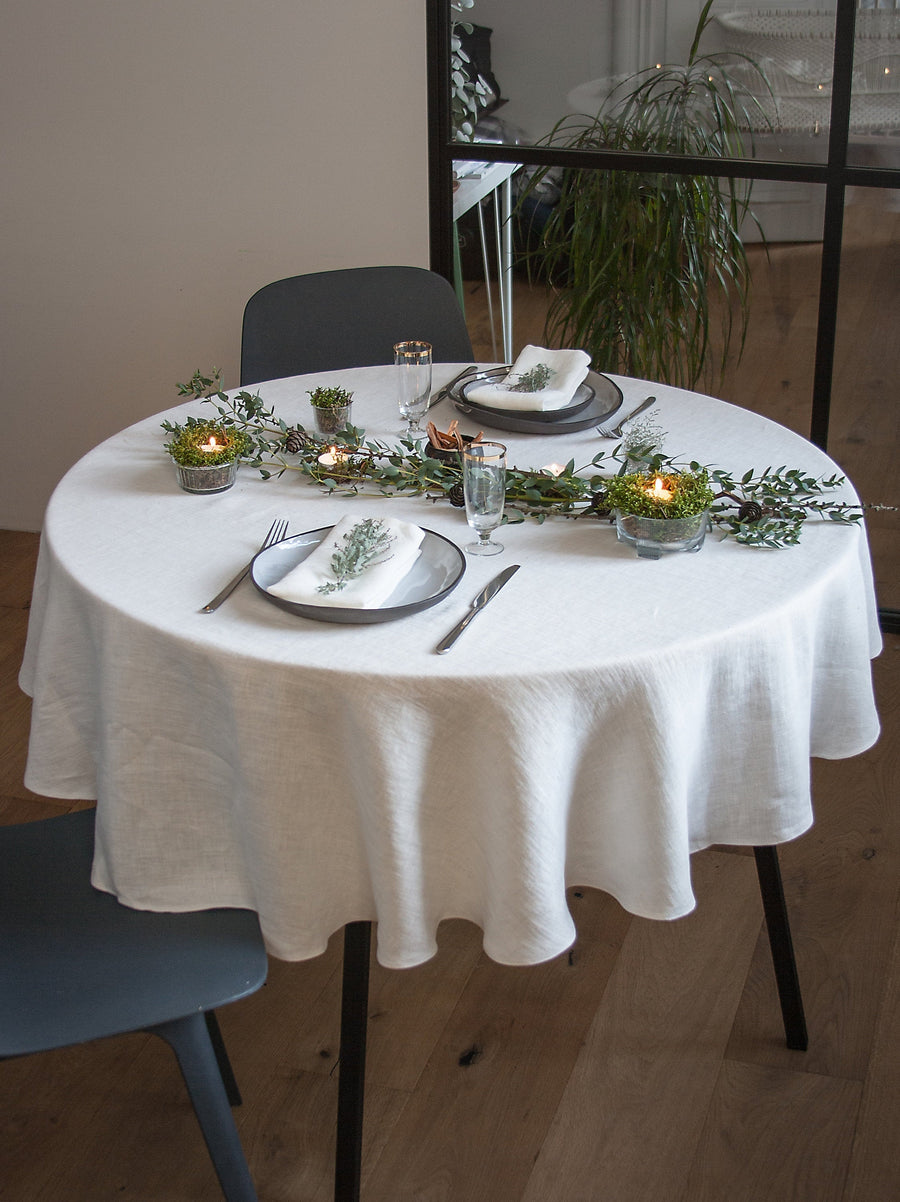 White Round Linen Tablecloth