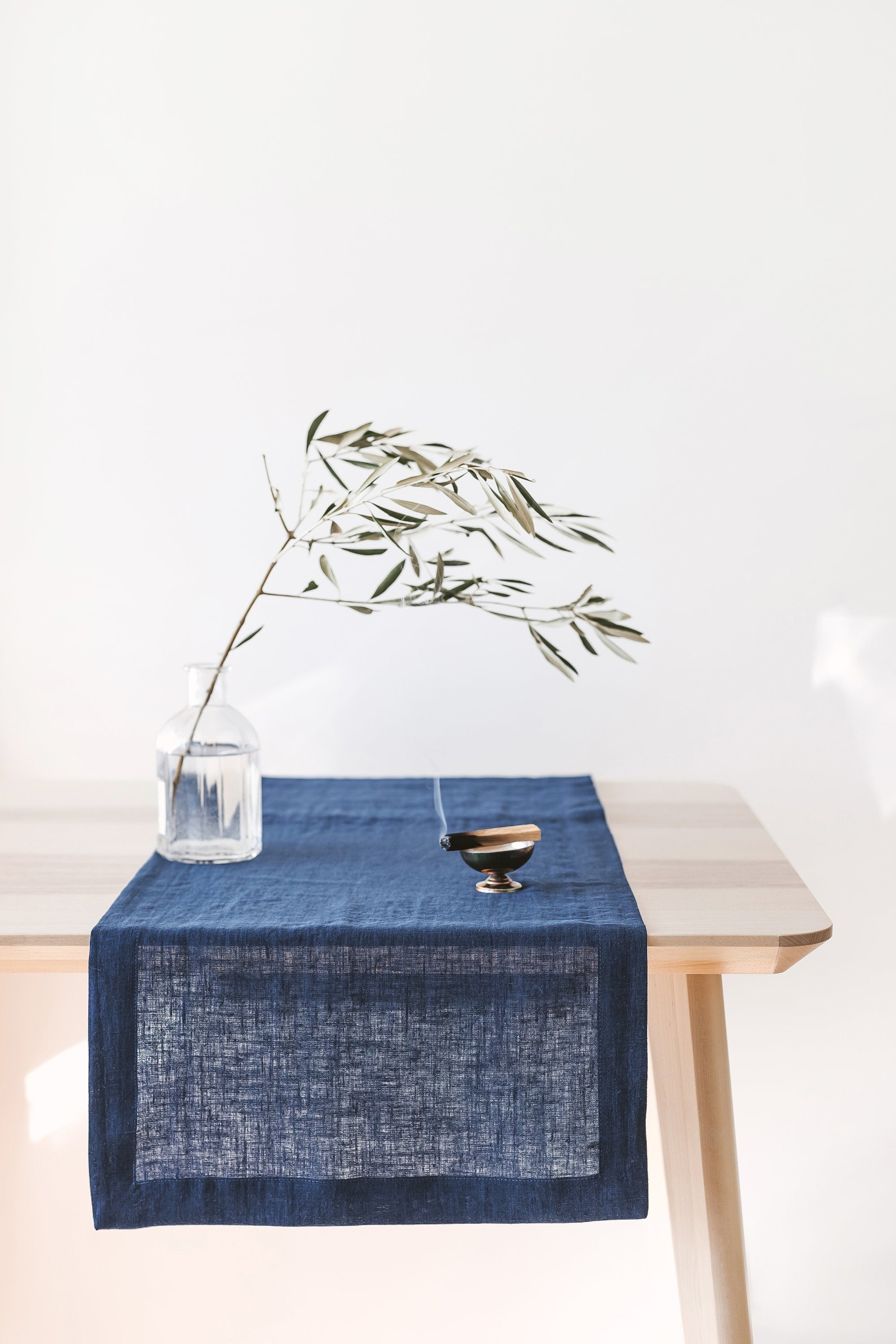 Steel Blue Linen Table Runner
